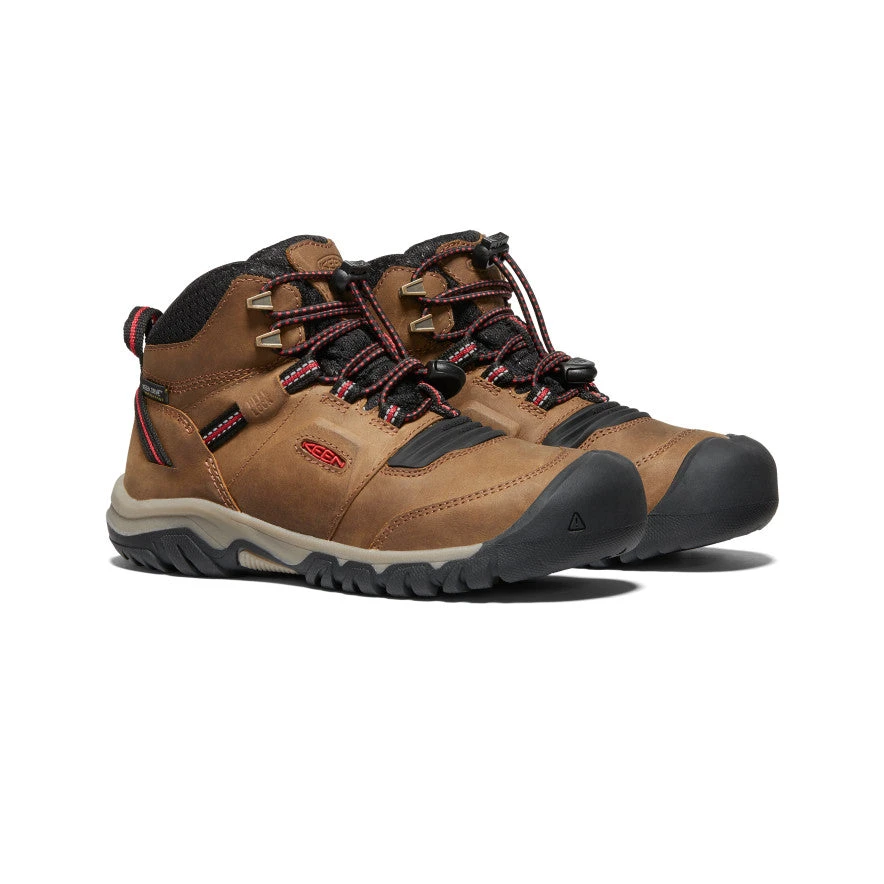 Keen Big Kids' Ridge Flex Waterproof Boot | Bison/Red Carpet - Image 2